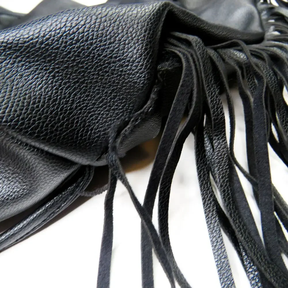 Y2k Victoria’s Secret Black Faux Leather Drawstring Tassel Backpack